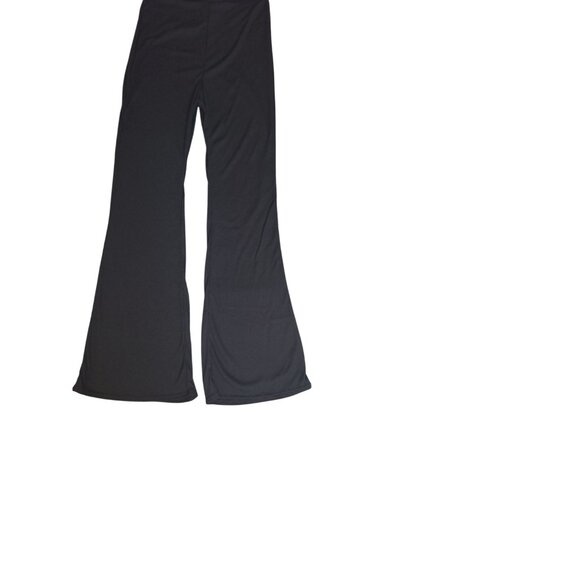 PrettyLittleThing Black Ribbed Strappy Square Neck Flared Jumpsuit Size10 - Picture 6 of 6